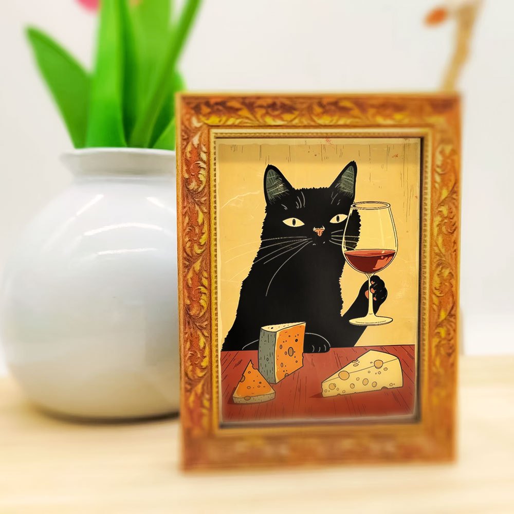 Wine Beer Cooler - 우아한 검은색 고양이 냉장고 자석 1개,