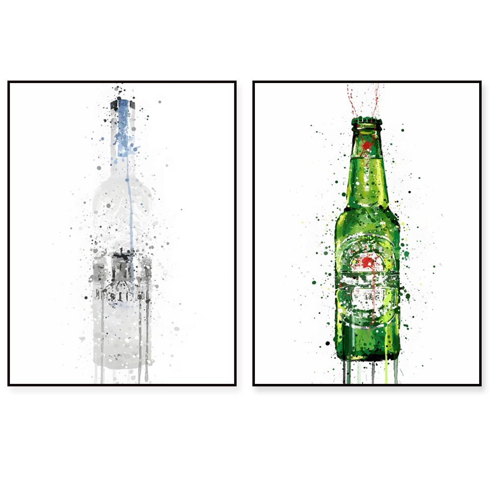 Beer Wine Gin - 샴페인 아트 포스터, 맥주, 진, 위스키
