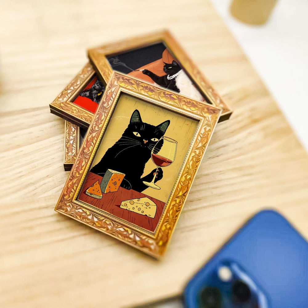우아한 검은색 고양이 냉장고 자석 1개, 나무 미니 벽 - Wine Beer Cooler 리뷰 및 가격