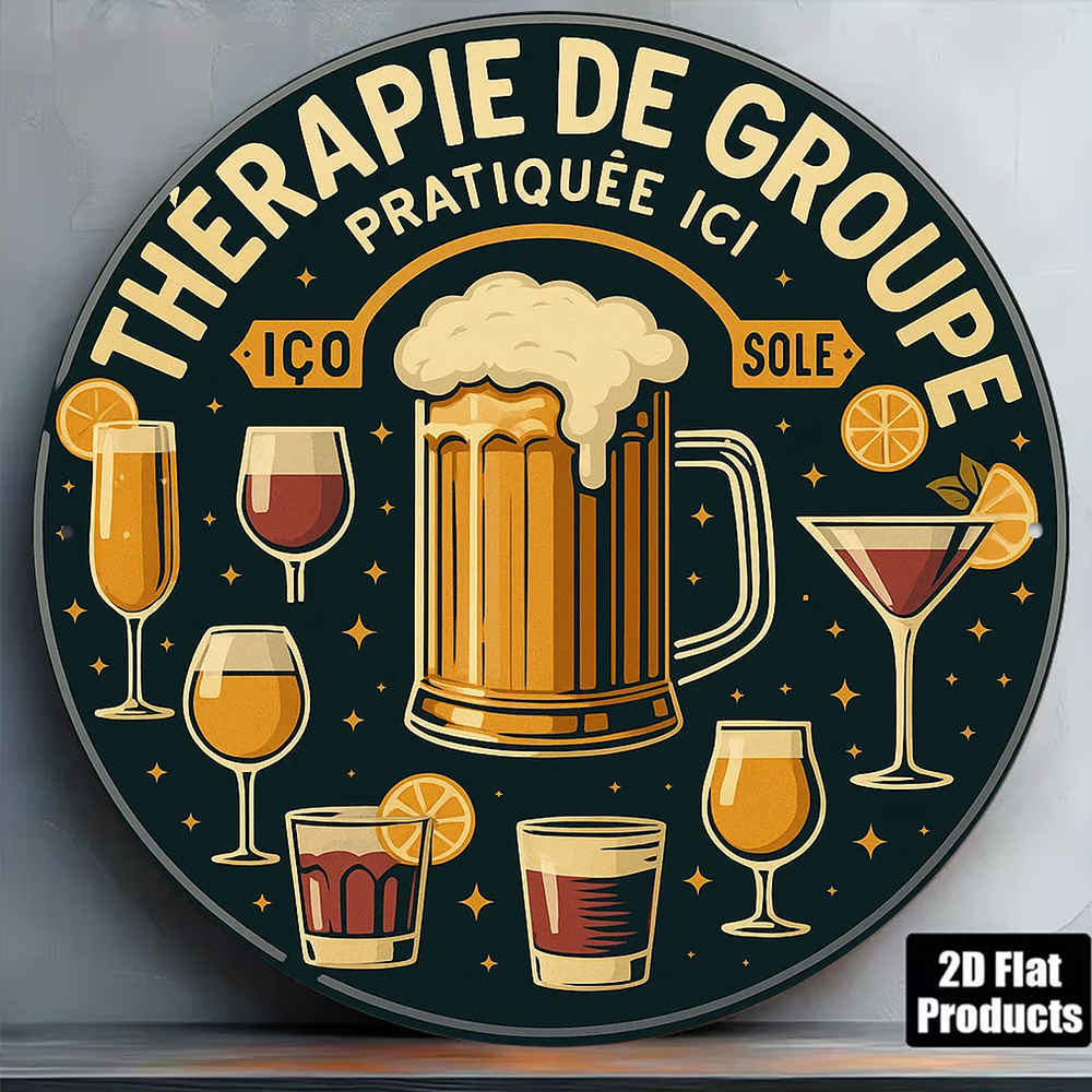 2D 평면 라운드 빈티지 금속 틴 사인 프랑스어 명언  - Beer And Wine Quote 리뷰 및 가격