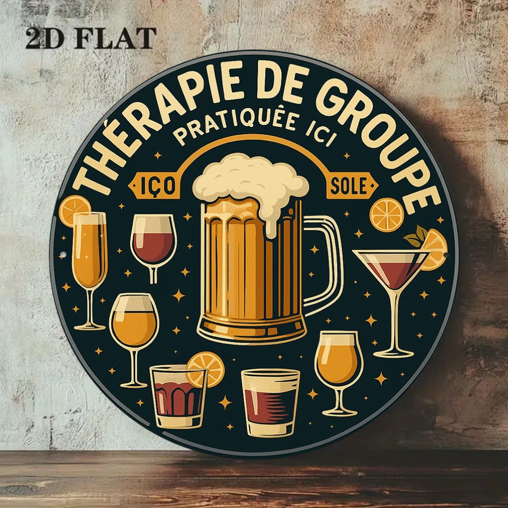 2D 평면 라운드 빈티지 금속 틴 사인 프랑스어 명언  - Beer And Wine Quote 리뷰 및 가격