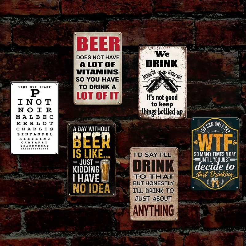 1개 빈티지 2D 플랫 재미있는 맥주 금속 간판 세트  - Beer And Wine Quote 리뷰 및 가격