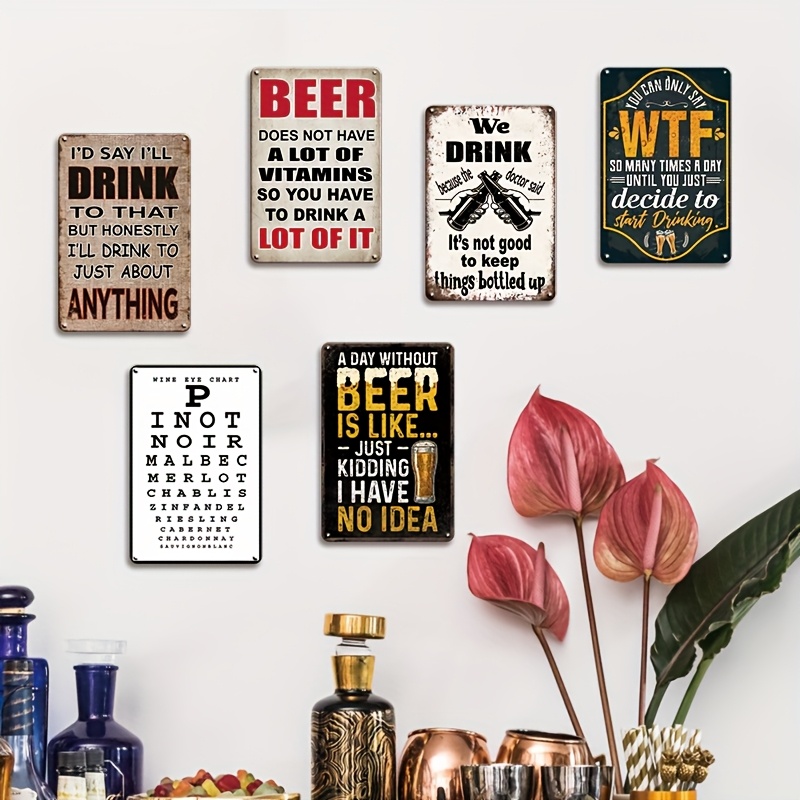 1개 빈티지 2D 플랫 재미있는 맥주 금속 간판 세트  - Beer And Wine Quote 리뷰 및 가격