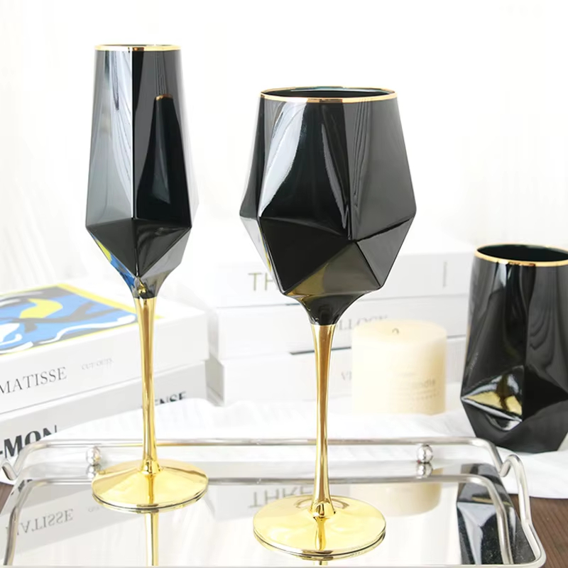 순수 블랙 크리스탈 골든 에지 와인 잔, 럭셔리 불규칙 - Wine Beer Champagne 리뷰 및 가격